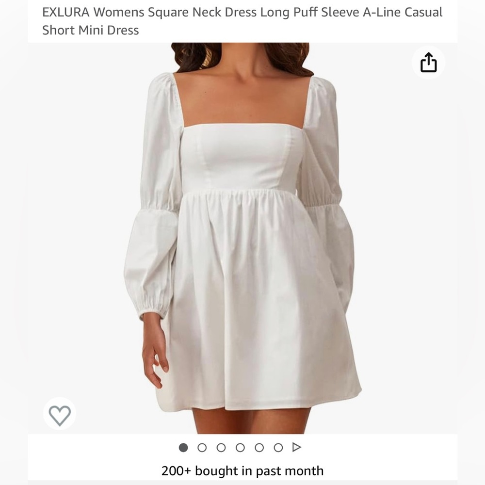 White Square Neck Puff Sleeve Dress